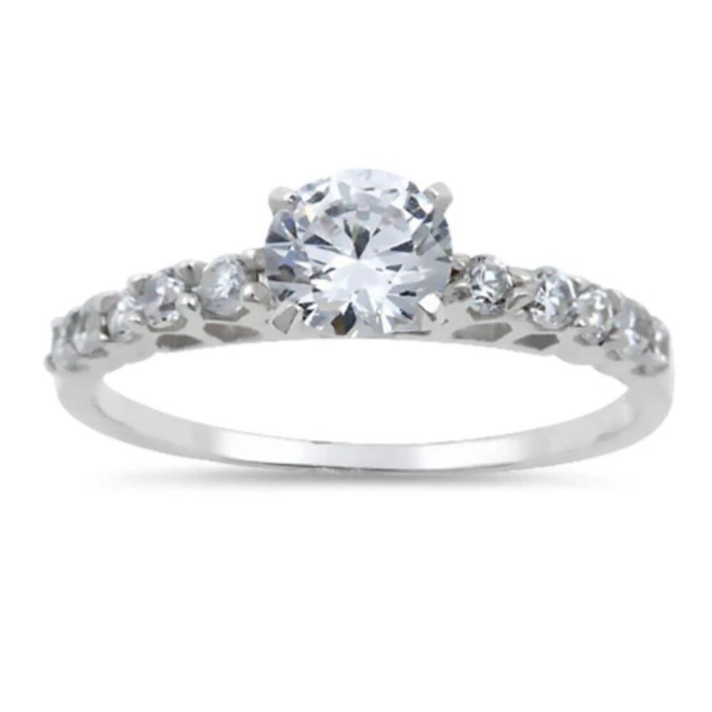 Sterling Silver Clear Round Cut Engagement CZ Stacker Ring New